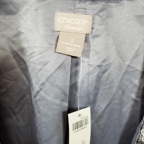 NEW!! Chico's Travelers Gray Sequin Women's Sz. 16/18 Open Front Blazer - Picture 6 of 7